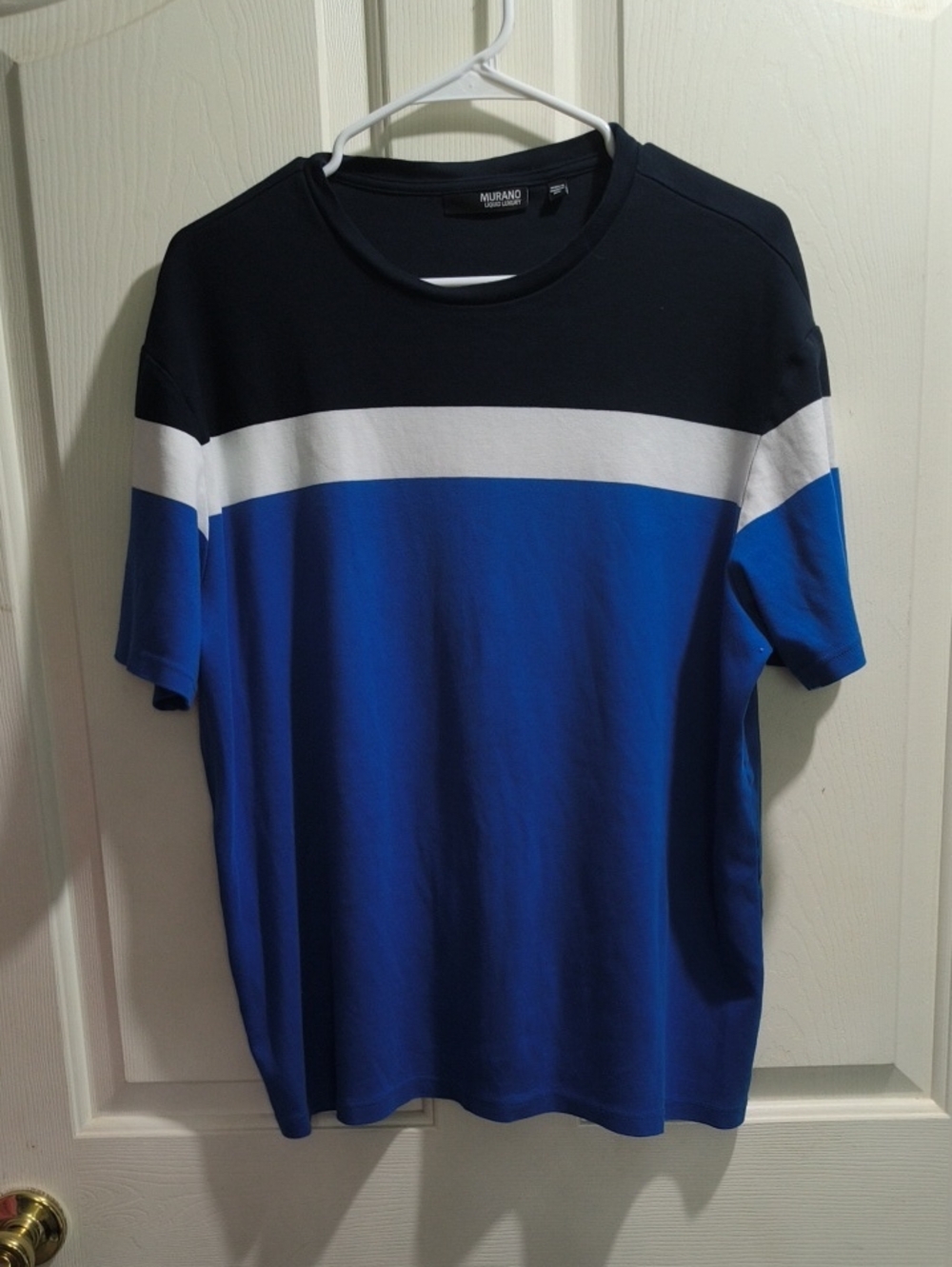 Murano Men's Black, White and Blue Colorblock Short Sleeve Tee